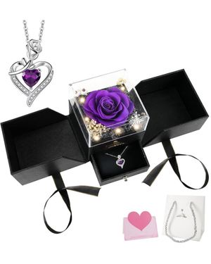 Gnuadz Preserved Rose Necklace Gift For Her - Purple