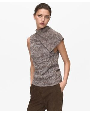 Mango Mottled Wrap Collar Sweater Vest - Gray