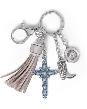 Jessica Simpson Western Cross & Tassel Charm Keychain - White