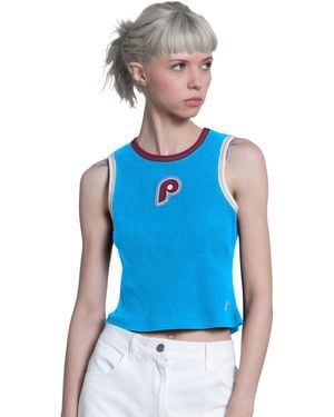 Starter Light Blue Philadelphia Phillies Cooperstown Play The Ball Crop Tank Top