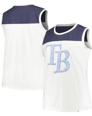 '47 White/navy Tampa Bay Rays Plus Size Waist Length Muscle Tank Top - Blue