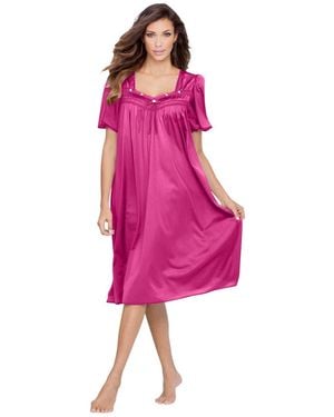 Only Neccessities Plus Size Short Silky Lace-trim Gown - Pink