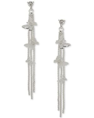 Lonna & Lilly Silver-tone Crystal Butterfly Chain Linear Earrings - White