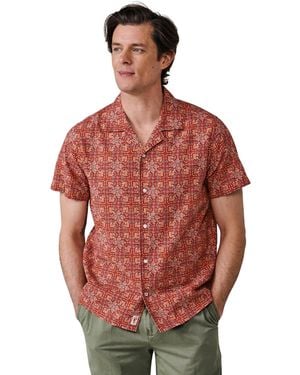 aubi Abbey Cuban Collar Short Sleeved Shirt - Red