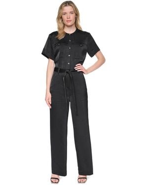 DKNY Collared Short-sleeve Button-front Jumpsuit - Black