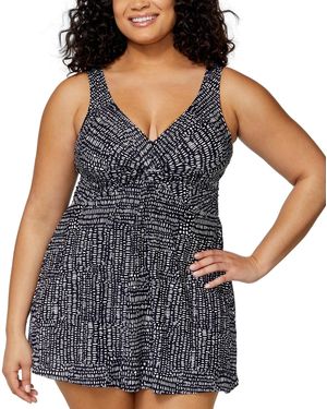 Island Escape Plus Size Magnolia Twist-front Underwire Swim Dress - Blue