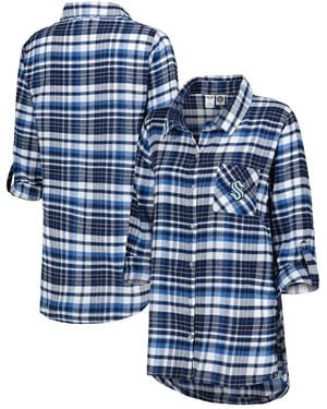 Concepts Sport Seattle Kraken Mainstay Flannel Full-button Three-quarter Sleeve Nightshirt - Blue