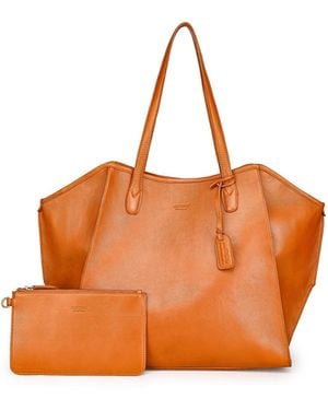 Old Trend Iris Large Leather Carryall Tote Handbag - Orange