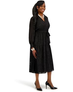 Kasper Soft V-neck Tiered Midi Dress - Black