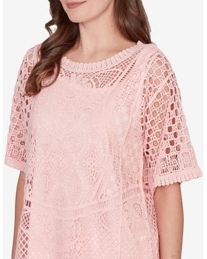 Ruby Rd. Petite Chemical Lace Pullover Sweater - Pink