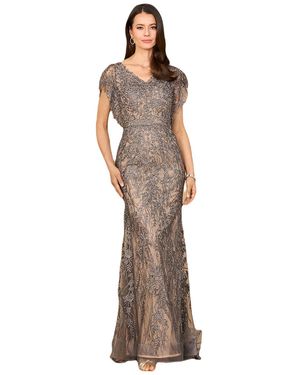 Lara Cap Sleeve Mermaid V-neck Gown - Brown