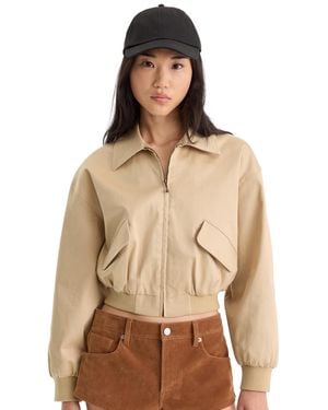 GOOD AMERICAN Twill Cropped Collared Bomber Jacket - Brown