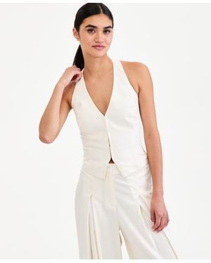 BarIII Smocked-back Linen-blend Vest - White