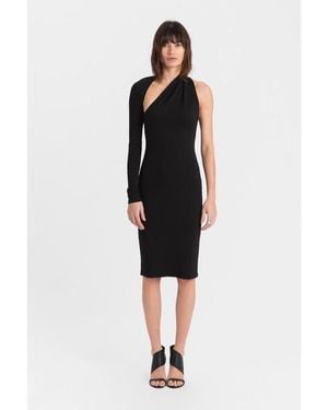 MARCELLA Manhattan One Shoulder Midi Dress - Black