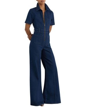 Reiss Danie Wide-leg Zip-through Denim Jumpsuit - Blue
