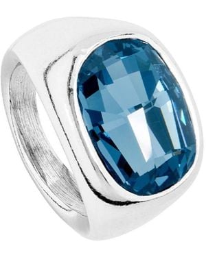 Uno De 50 Sterling Silver Light It Up Faceted Clad Ring - Blue