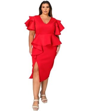L I V D Plus Size Kira Neoprene Peplum Dress - Red