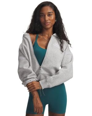 Under Armour Rival Script Crop Full Zip Sweatshirt - Gray