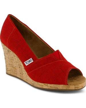 TOMS Slip On Wedge Sandals - Red