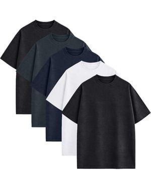 Blu Rock Heavyweight Micro Waffle Knit Drop-shoulder T-shirts - Blue