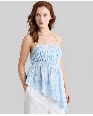 And Now This Petite Asymmetrical Lace Trim Pull-on Top - Blue