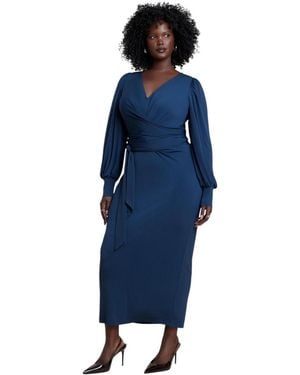 Eloquii Plus Size Cross Front Midi Dress - Blue