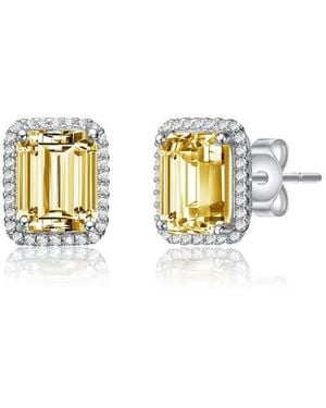 Rachel Glauber Dainty Gold Plated Emerald-cut Cz Stud Earrings - White