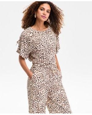 INC International Concepts Side Tie Animal Print Top Xs P Xl Exclusively At Macys - Black