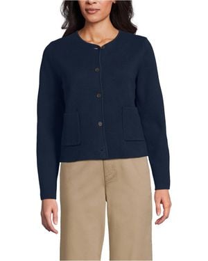 Lands' End Fine Gauge Cotton Milano Blazer Sweater - Blue