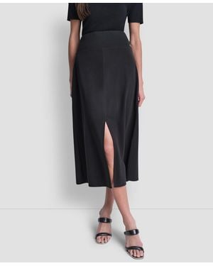 DKNY Arid Pique Mini Logo Emblem Slit A-line Skirt - Blue