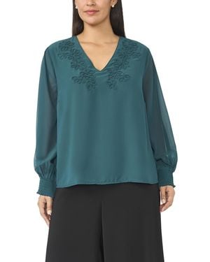 Vince Camuto Plus Size Embroidered V-neck Long-sleeve Blouse - Green