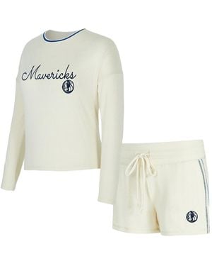 Concepts Sport 2-piece Dallas Mavericks Kaki Hacci Knit Long Sleeve Top And Shorts Set - White