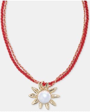 On 34th Imitation Pearl Sun Double Cord Pendant Necklace - Pink