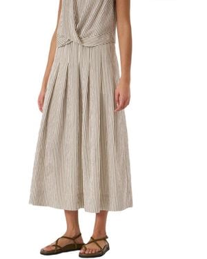 Hush Pleated Stripe Midi Skirt - Natural