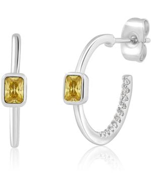 Simona Modern Bezel-set Birthstone Cz Half Hoops - Metallic