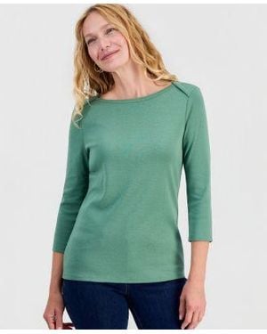 Style & Co. Style Co Pima Cotton 3 4 Sleeve Boat Neck Top Pp 4x Created For Macys - Blue