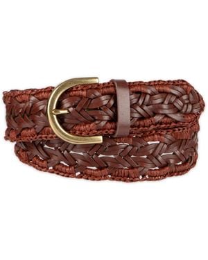 Cole Haan Fully Adjustable Raffia And Leather Braided Belt - Brown