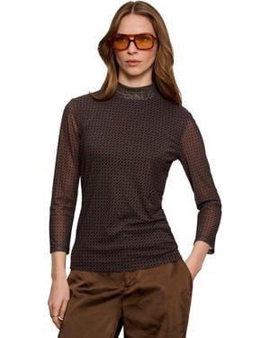 Sanctuary Mesh Mock Neck 3/4-sleeve T-shirt - Brown