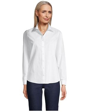 Lands' End Petite No Iron Button Front Shirt - White
