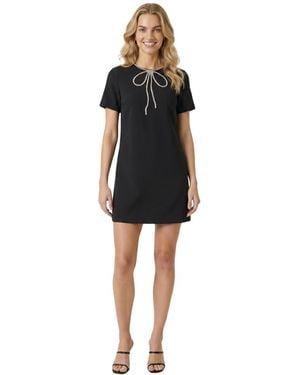 Modenaire Rhinestone Bow Shift Mini Dress - Black