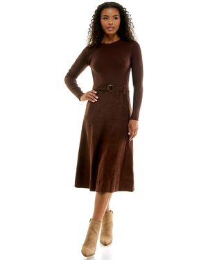 Invitee Mock Neck Long-sleeve A-line Sweater Dress - Brown