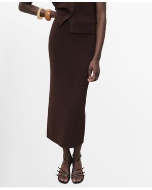 Mango Fine Knit Midi Skirt - Brown