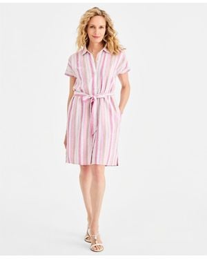 Style & Co. Striped Short-sleeve Shirtdress - Pink