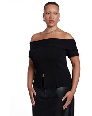 Eloquii Plus Size Off-the-shoulder Short-sleeve Sweater - Black