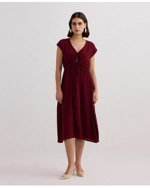 REISTOR Deep V-neck Gathered Dress