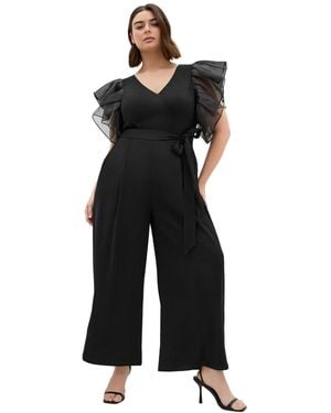 City Chic Tiana Organza Sleeve Wide Leg Jumpsuit - Black