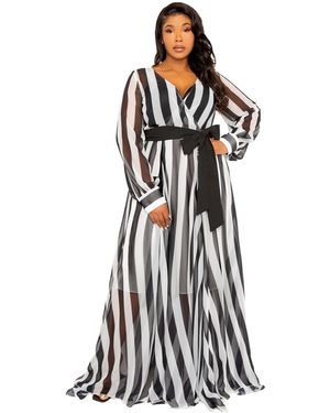 Buxom Couture Plus Size Stripe Surplice Maxi Dress - White