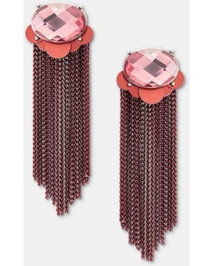 Lonna & Lilly Crystal Sequin Chain Earrings - Red