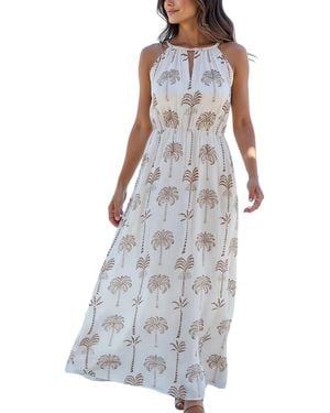 Lascana Palm Print High Neck Maxi Dress - White