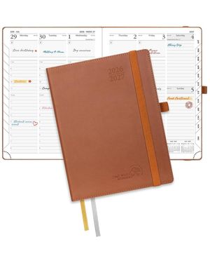 Gnuadz Pocket Planner 2026-2027 Academic Weekly Hourly Leather Cover - White